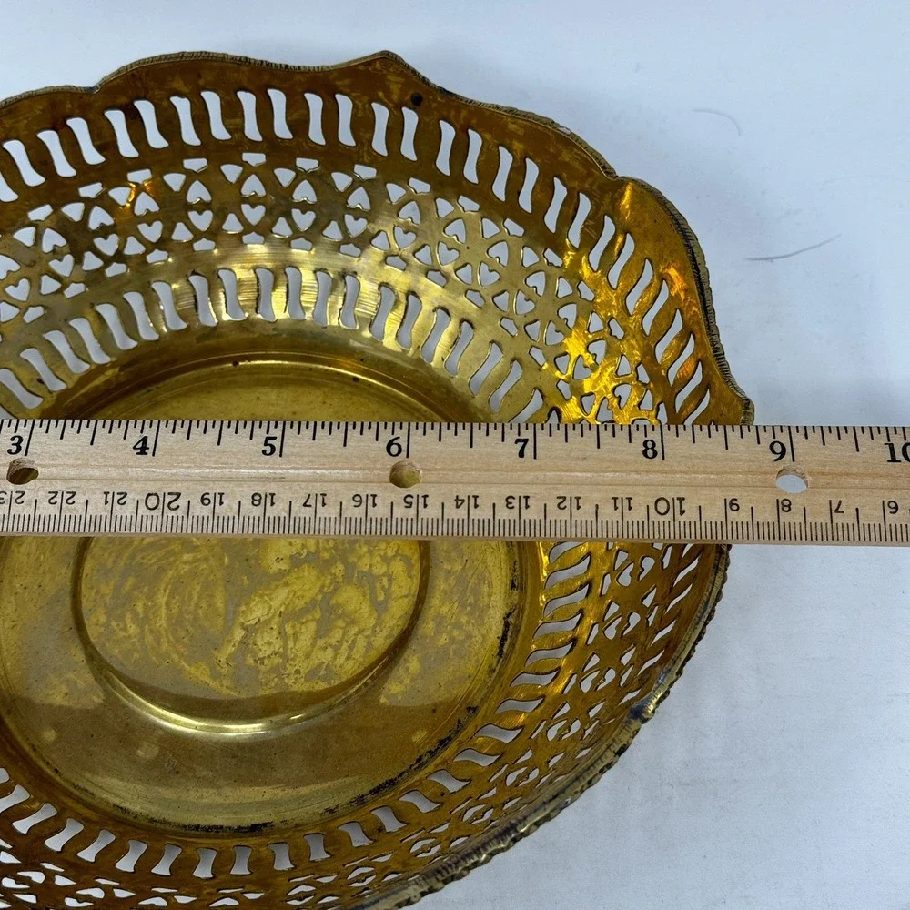 Vintage Solid Brass Pierced Decorative‎ Bowl 9
